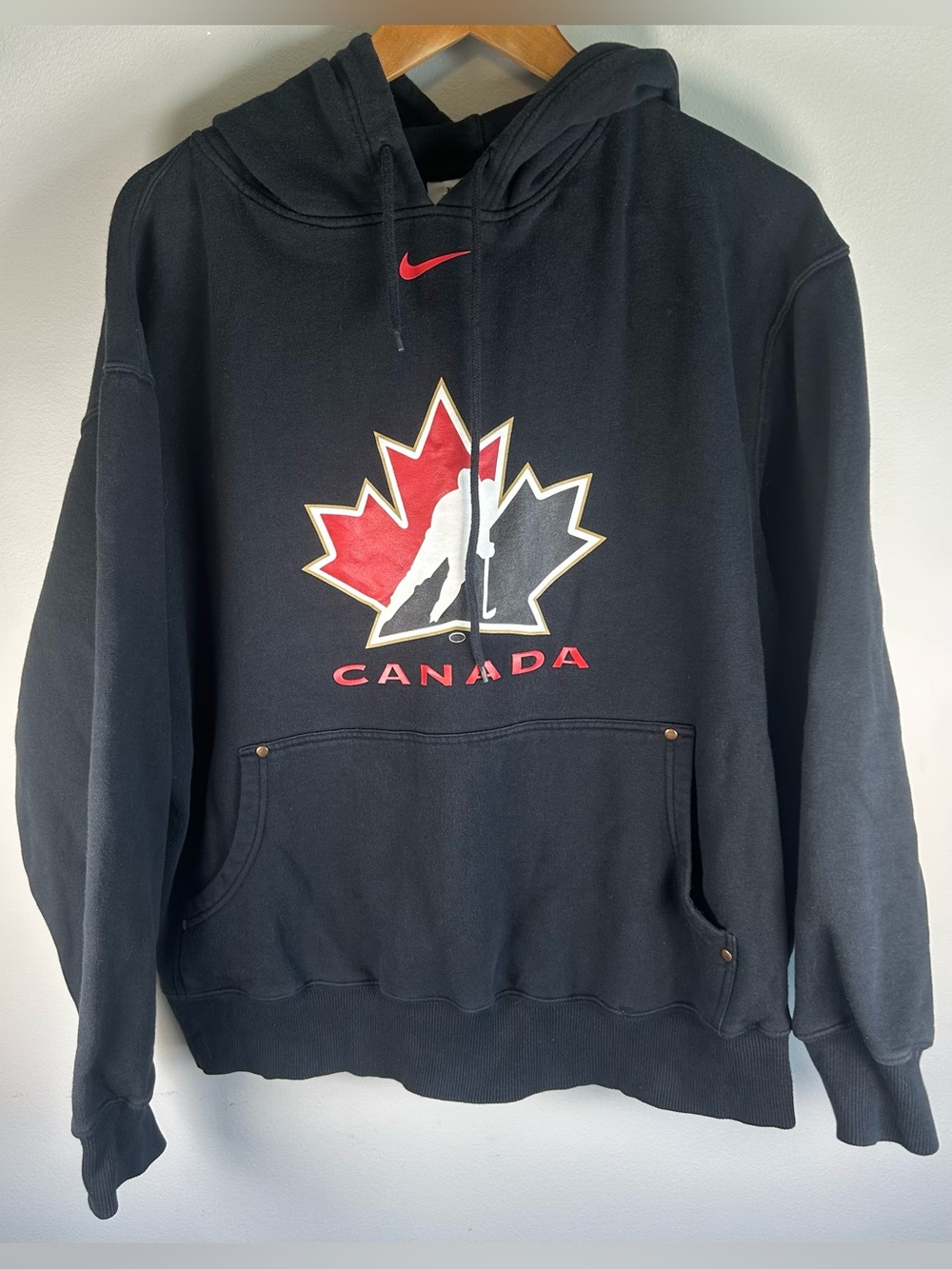 Vintage Y2K Nike Bauer Hockey Canada Mens Hoodie Sweater Sz XL Team Canada Black